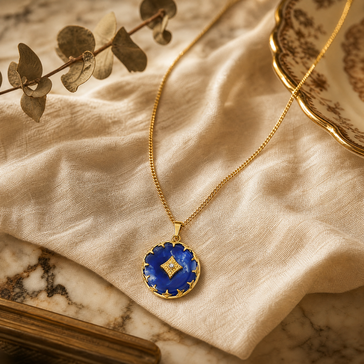Blue Acetate Starburst Pendant Necklace