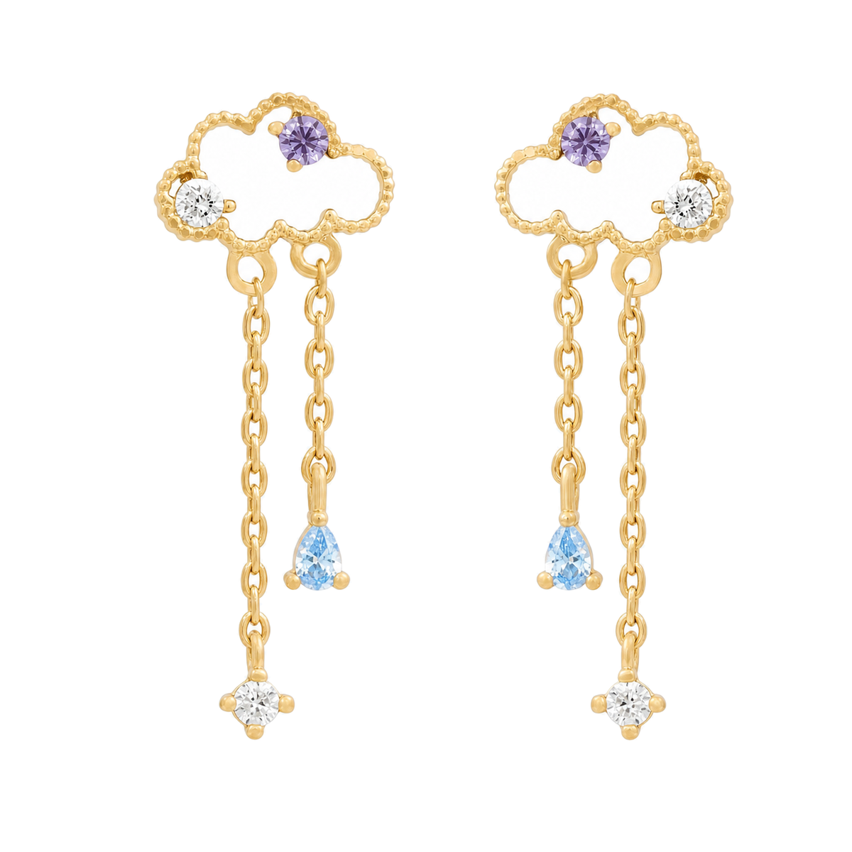 CZ Cloud Chain Drop Earrings, Multicolor Stone Accents