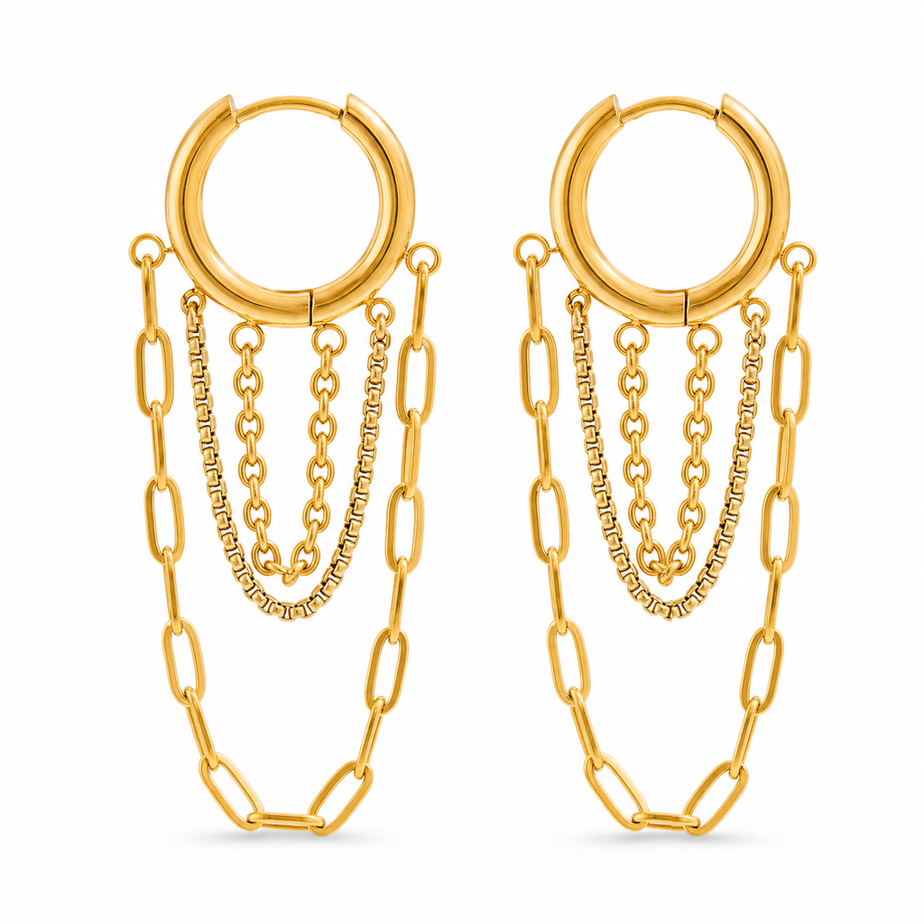 Layered Chain Hoop Earrings, Gold & Silver Tone Options