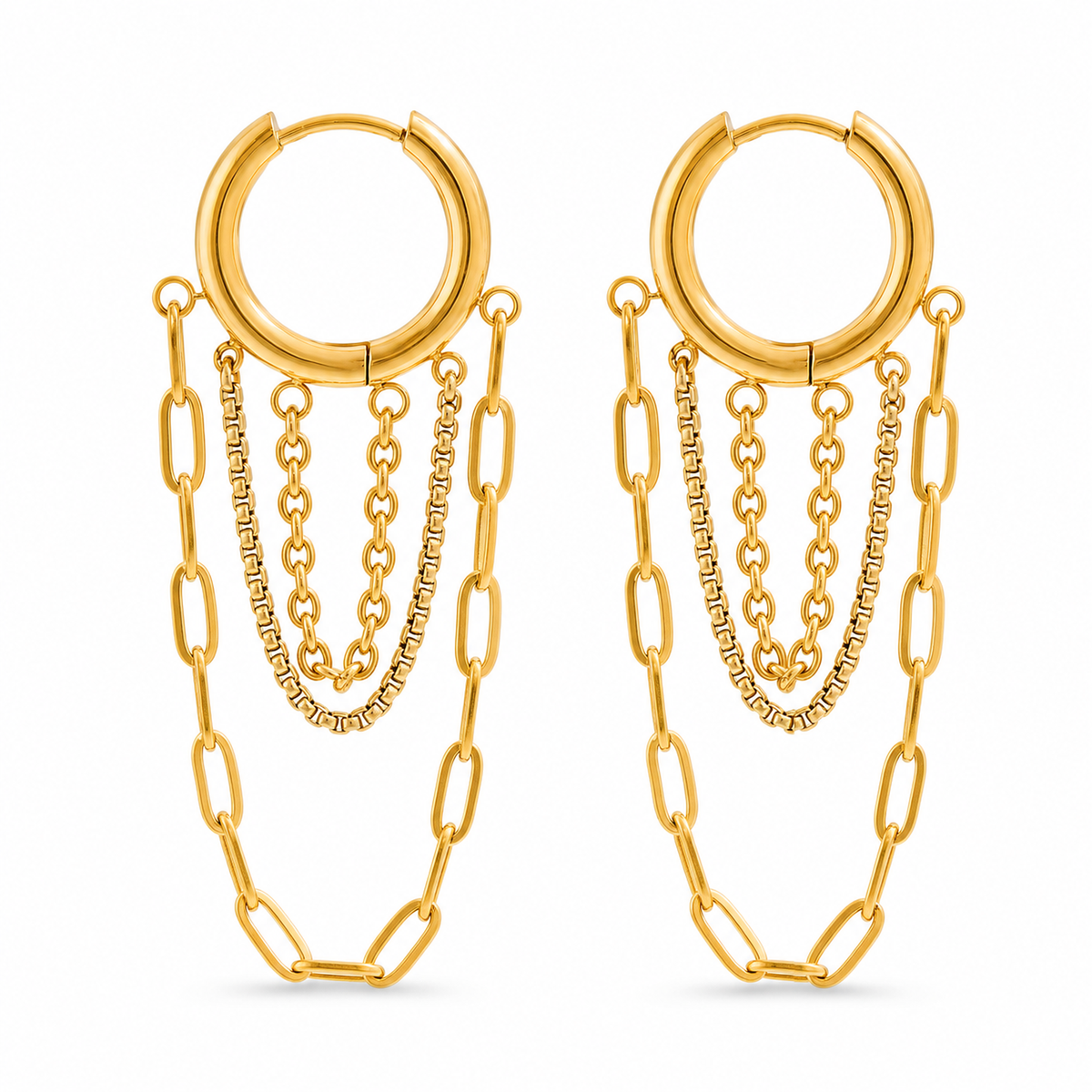 Layered Chain Hoop Earrings, Gold & Silver Tone Options