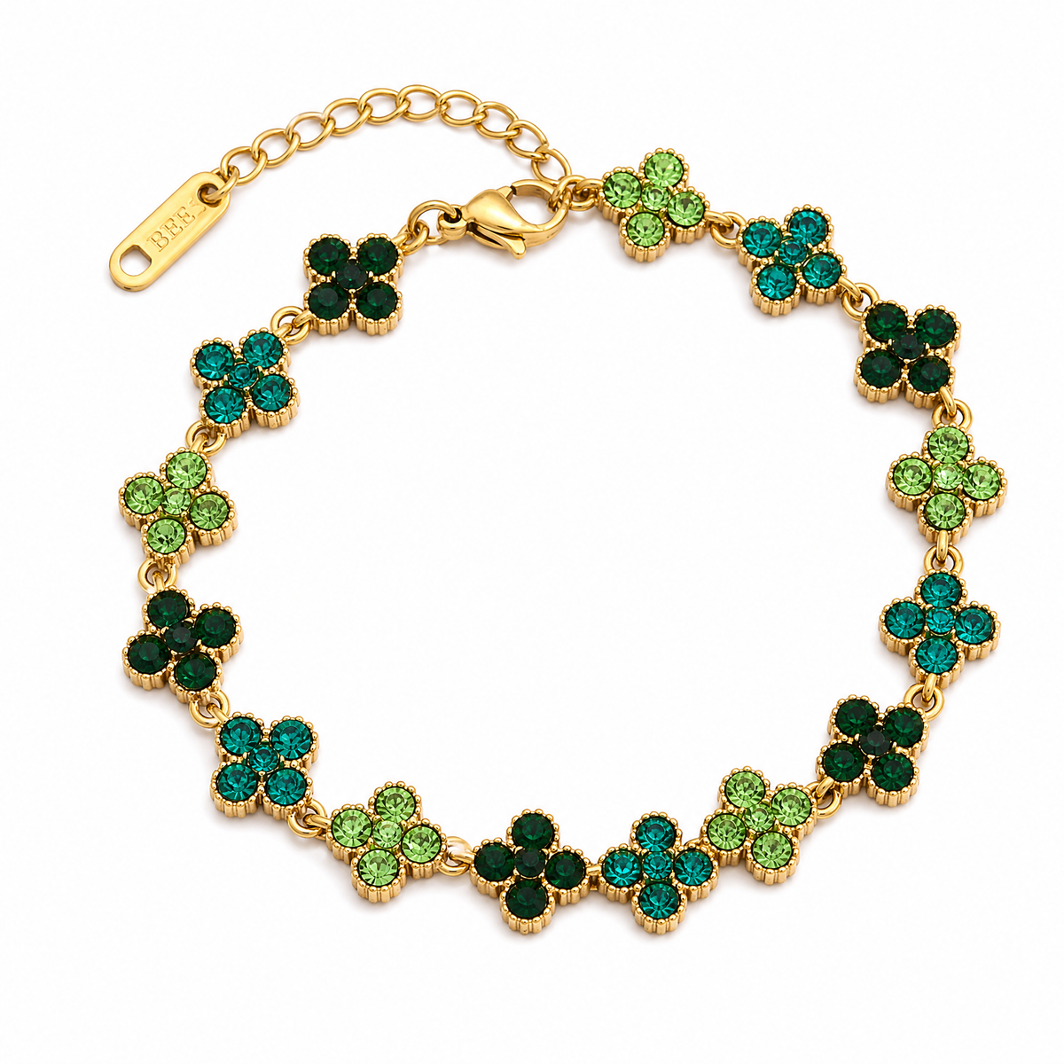 Ombre Crystal Clover Chain Bracelet, 18K Gold Plated Waterproof Four-Leaf Clover