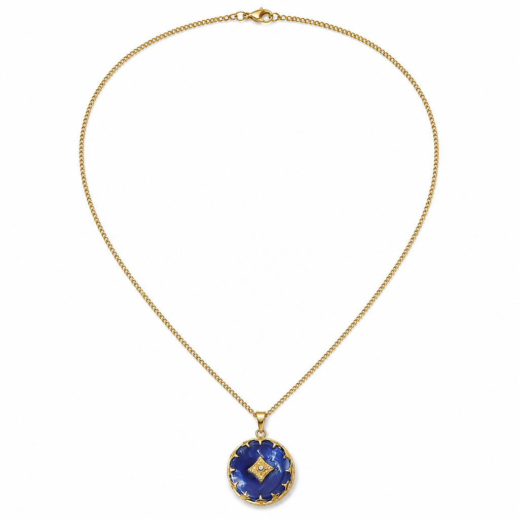 Blue Acetate Starburst Pendant Necklace