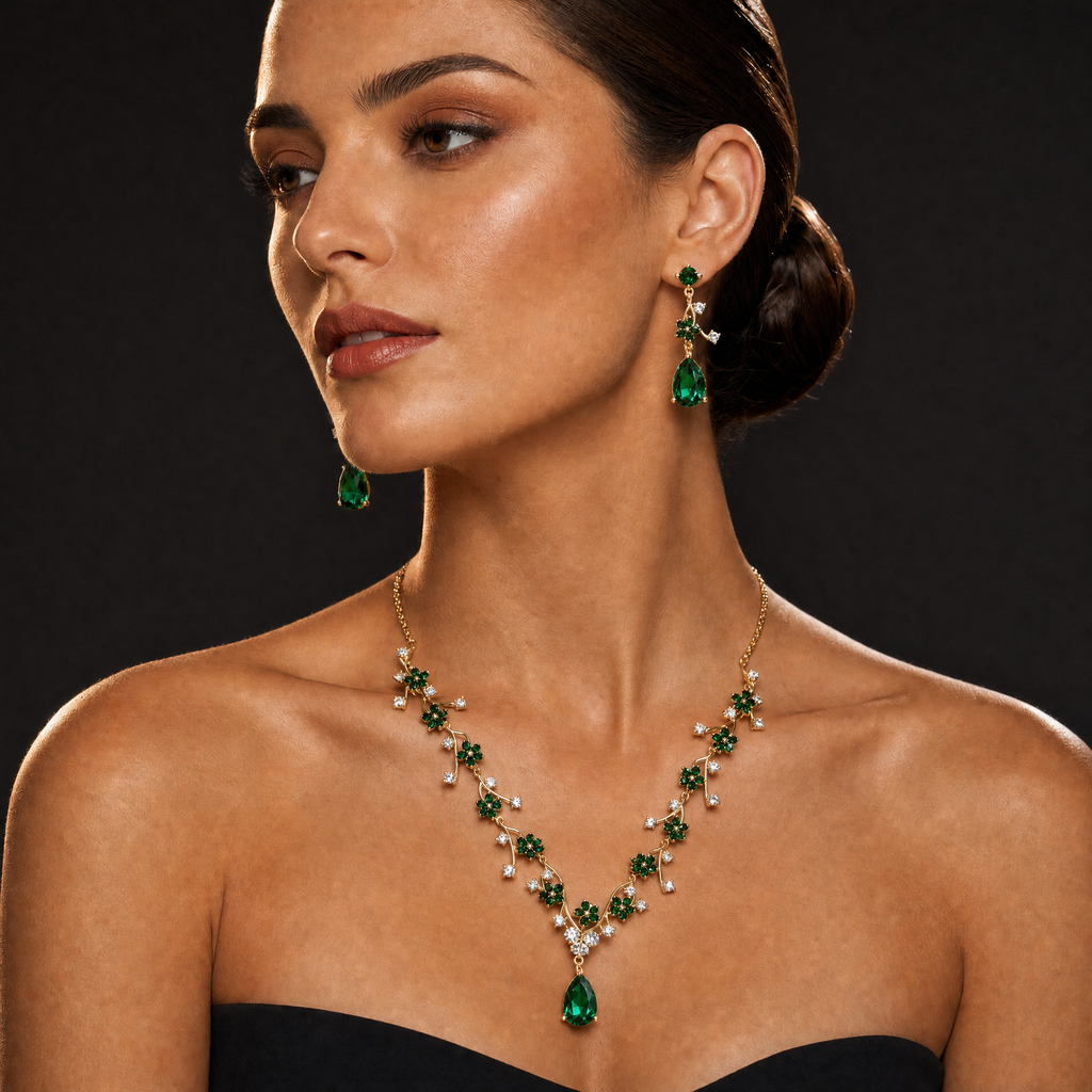 Two-Piece Teardrop Crystal Floral Set