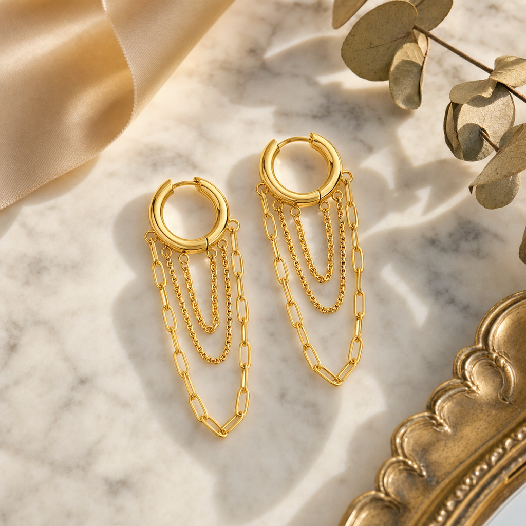 Layered Chain Hoop Earrings, Gold & Silver Tone Options