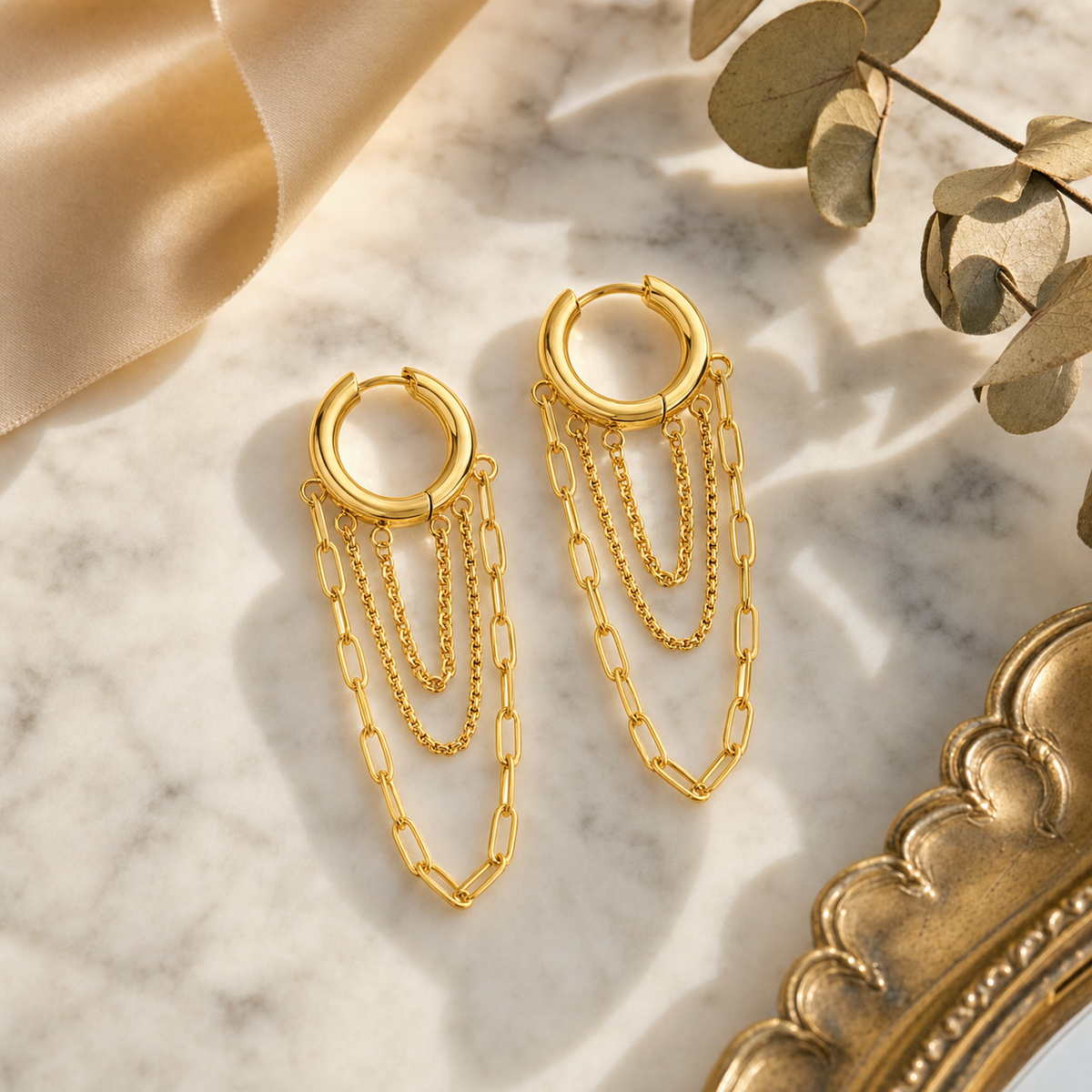 Layered Chain Hoop Earrings, Gold & Silver Tone Options