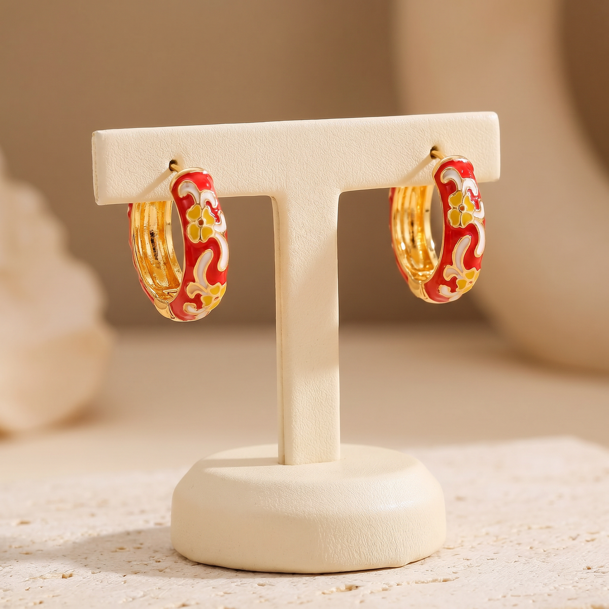 Floral Enamel Chunky Huggie Hoop Earrings, 6 Colorways