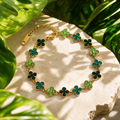 18K gold plated crystal four-leaf clover chain bracelet in green