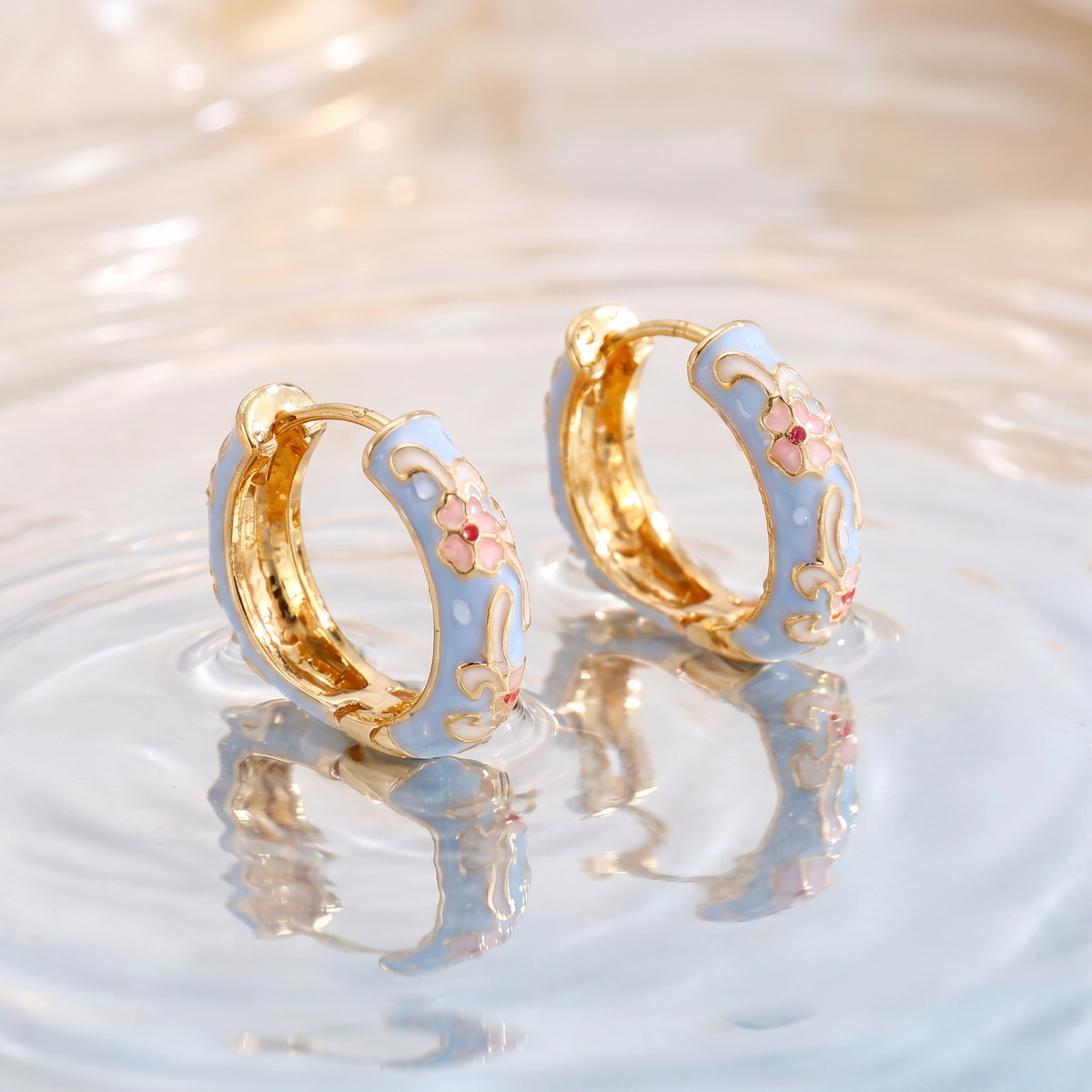 Floral Enamel Chunky Huggie Hoop Earrings, 6 Colorways