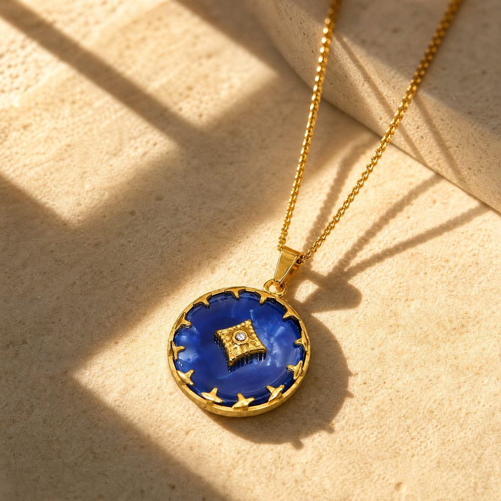 Blue Acetate Starburst Pendant Necklace