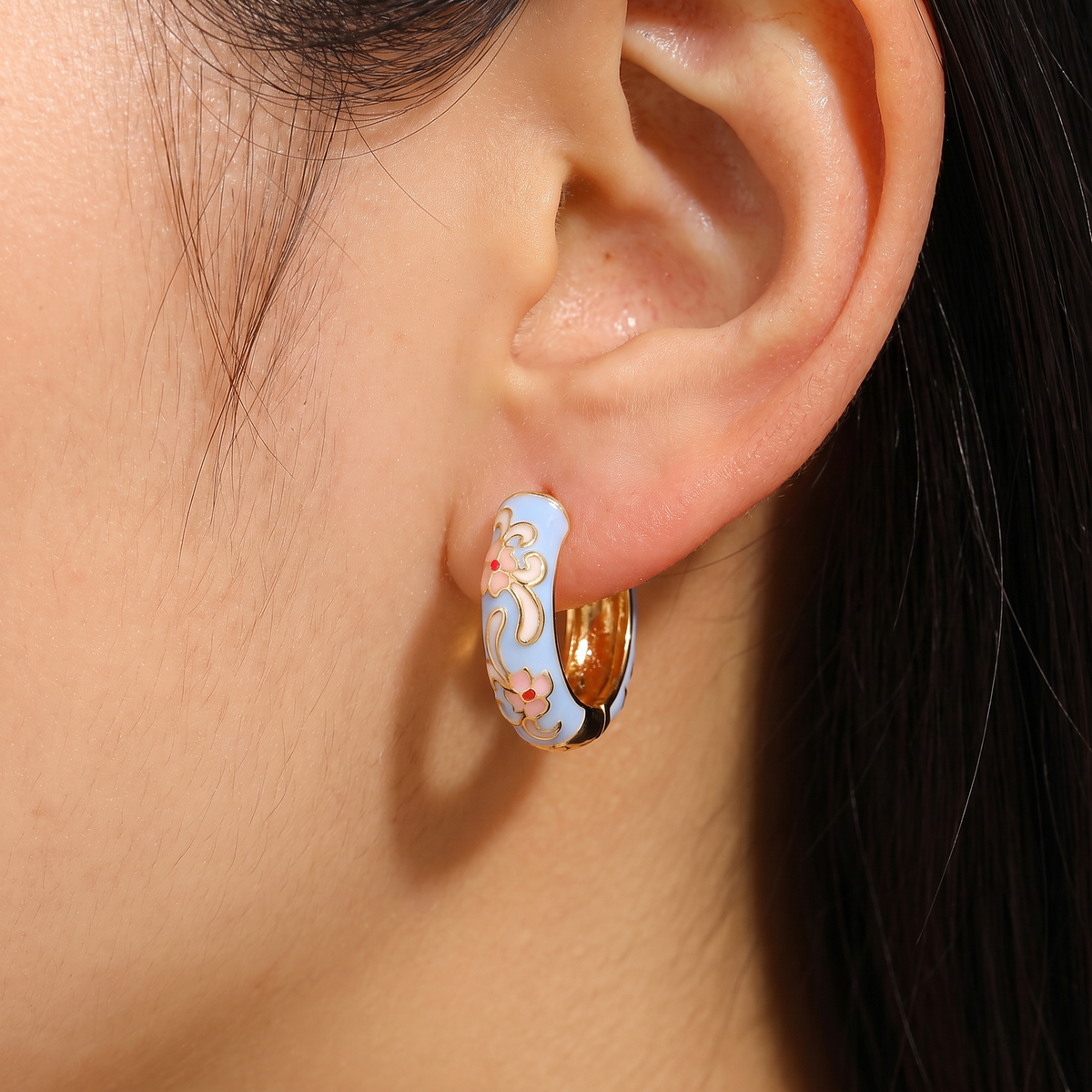 Floral Enamel Chunky Huggie Hoop Earrings, 6 Colorways