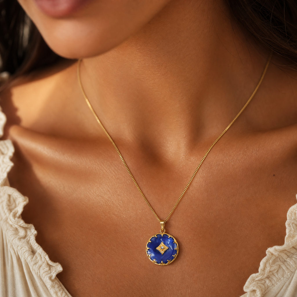 Blue Acetate Starburst Pendant Necklace