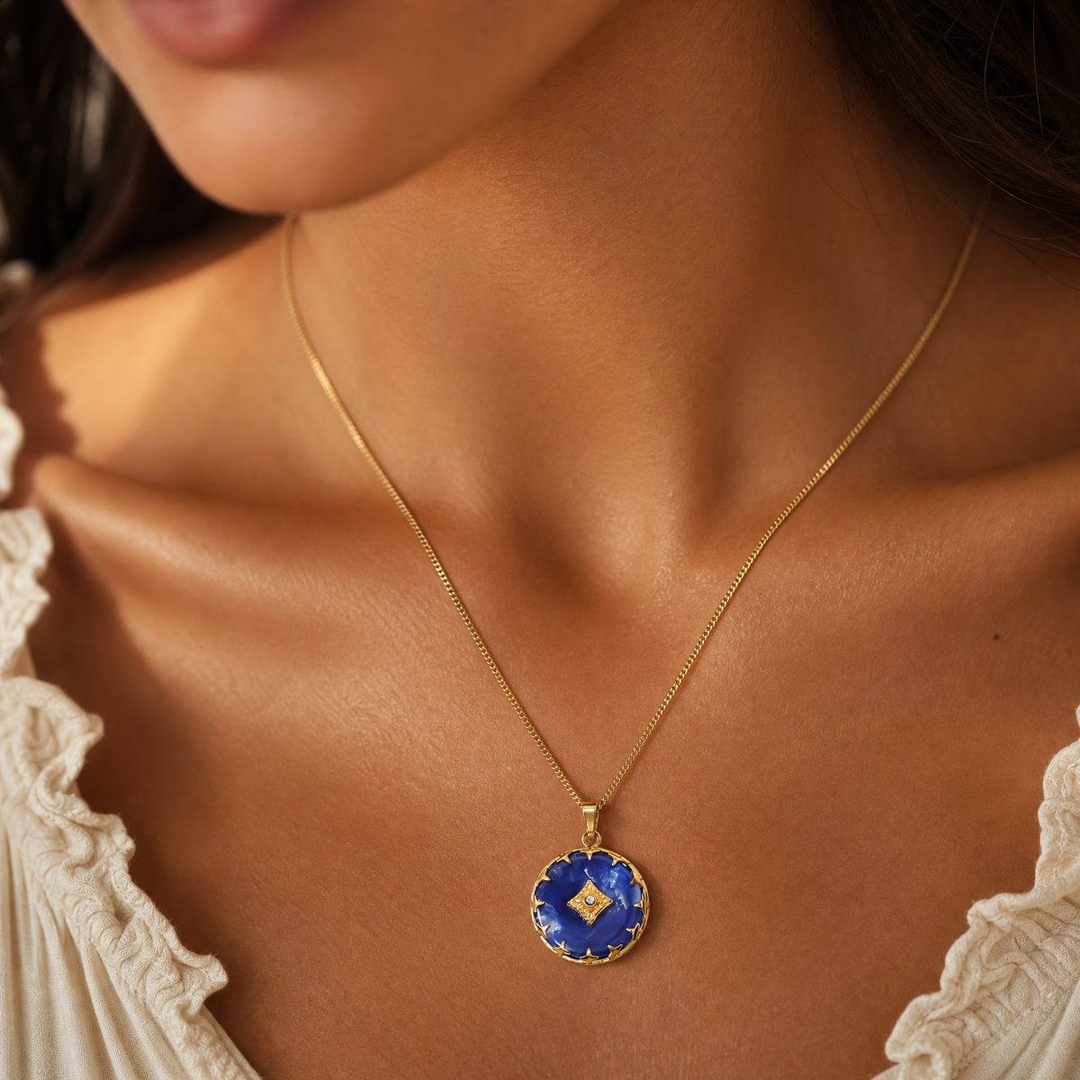 Blue Acetate Starburst Pendant Necklace