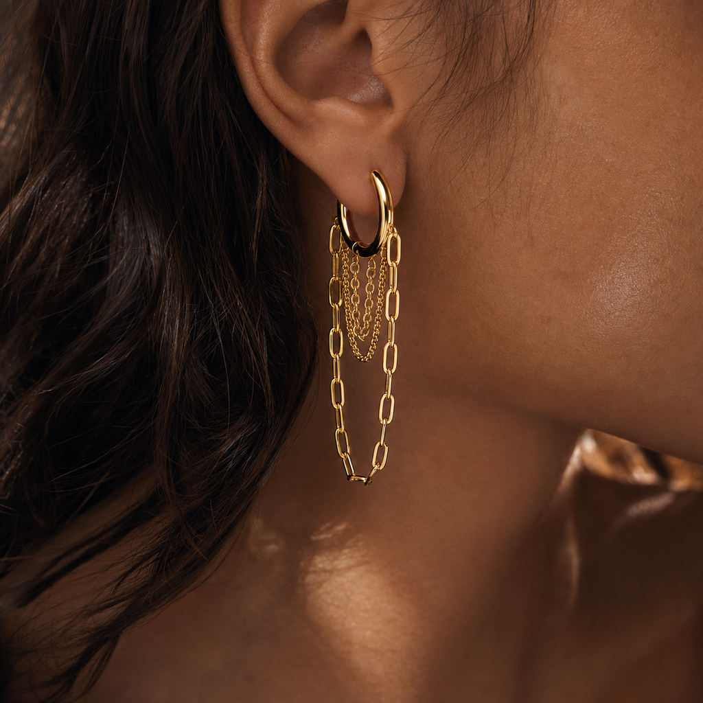 Layered Chain Hoop Earrings, Gold & Silver Tone Options
