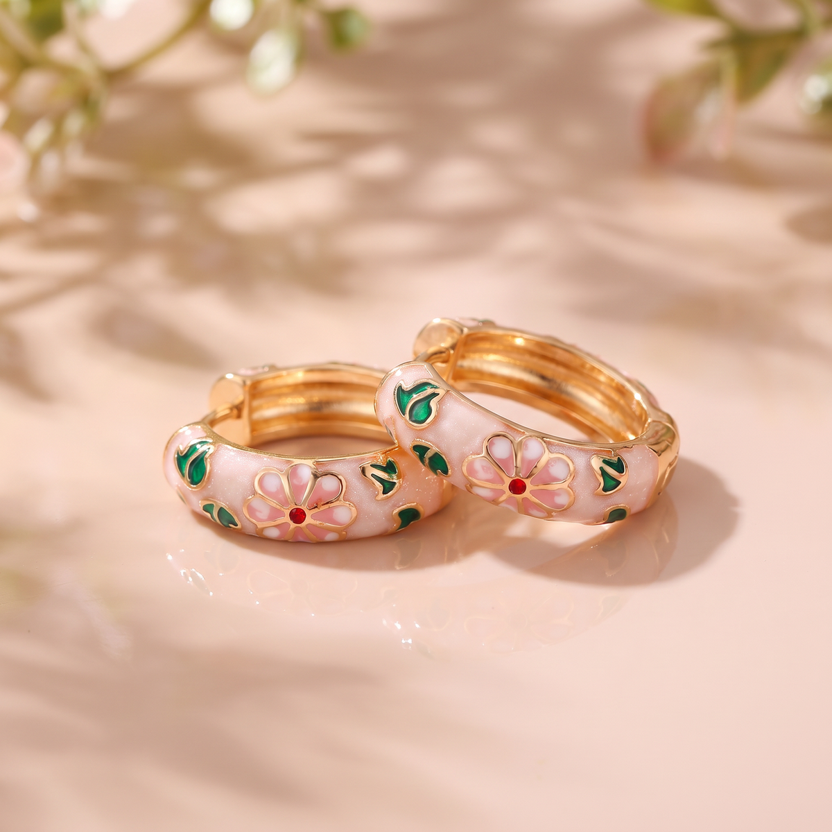 Floral Enamel Chunky Huggie Hoop Earrings, 6 Colorways