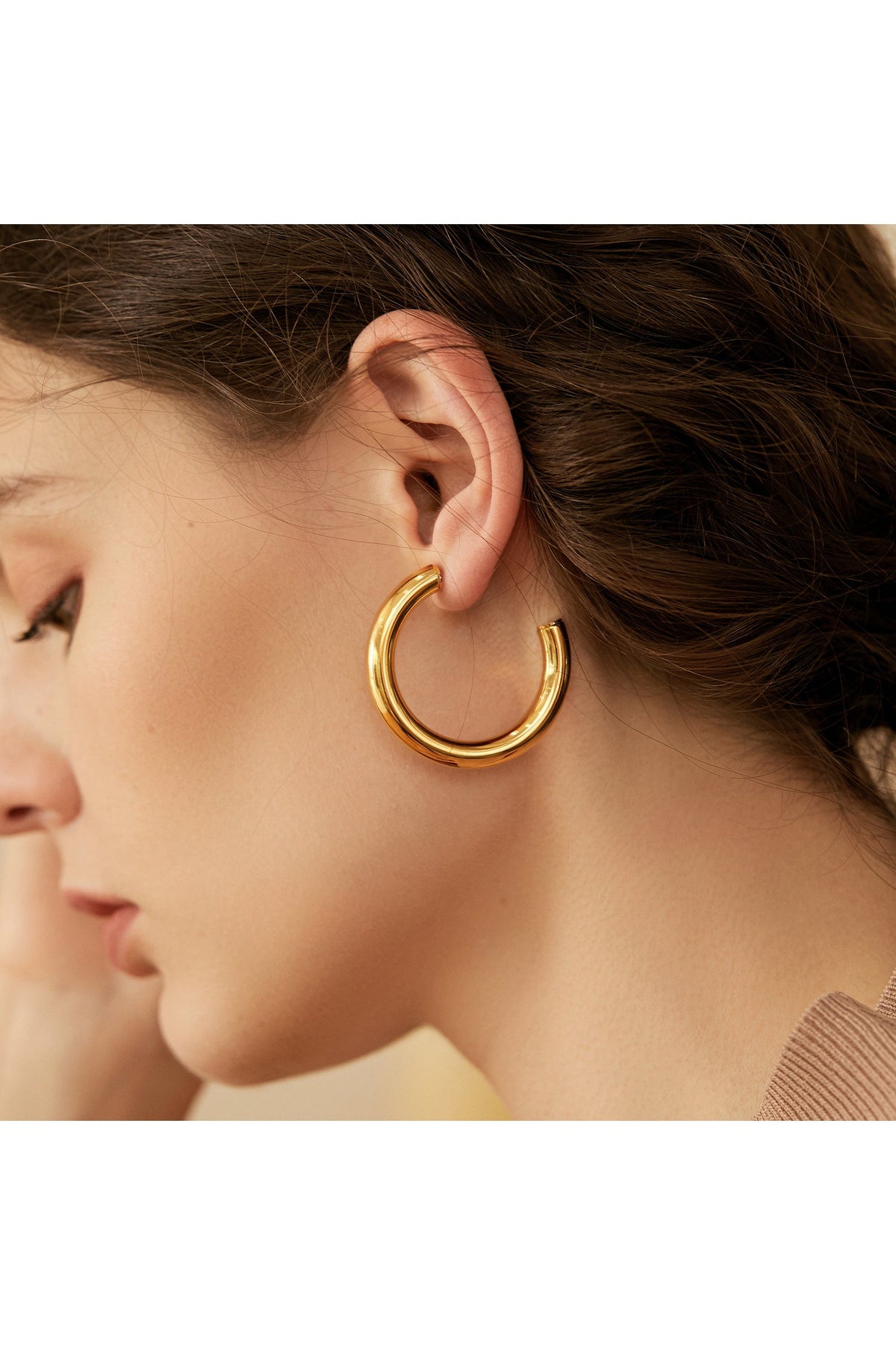 Extra-Large Chunky Gold Open Hoop Earrings, 3cm