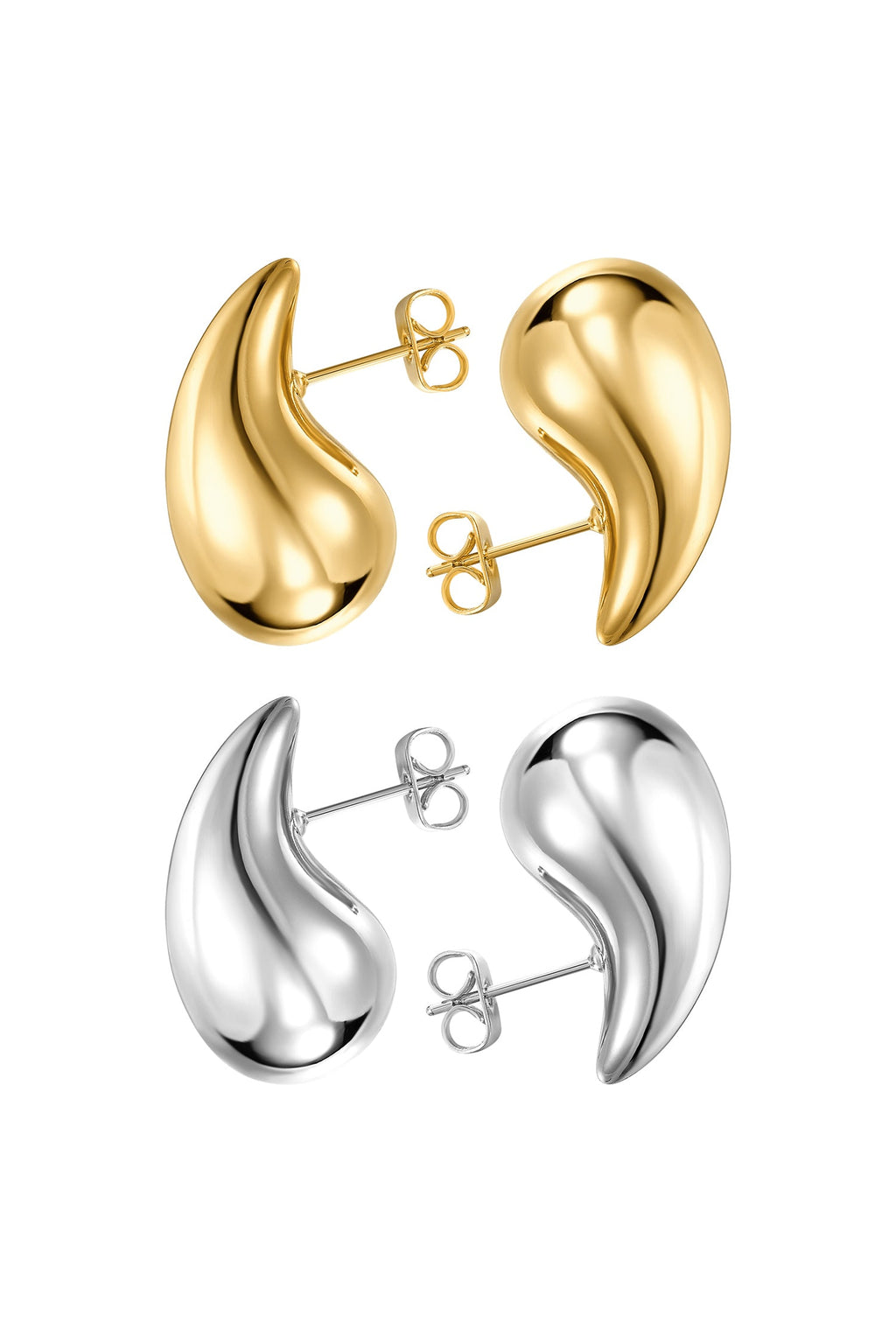 Teardrop Chunky Drop Earrings, Gold & Silver Pair Set