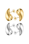 Teardrop Chunky Drop Earrings, Gold & Silver Pair Set