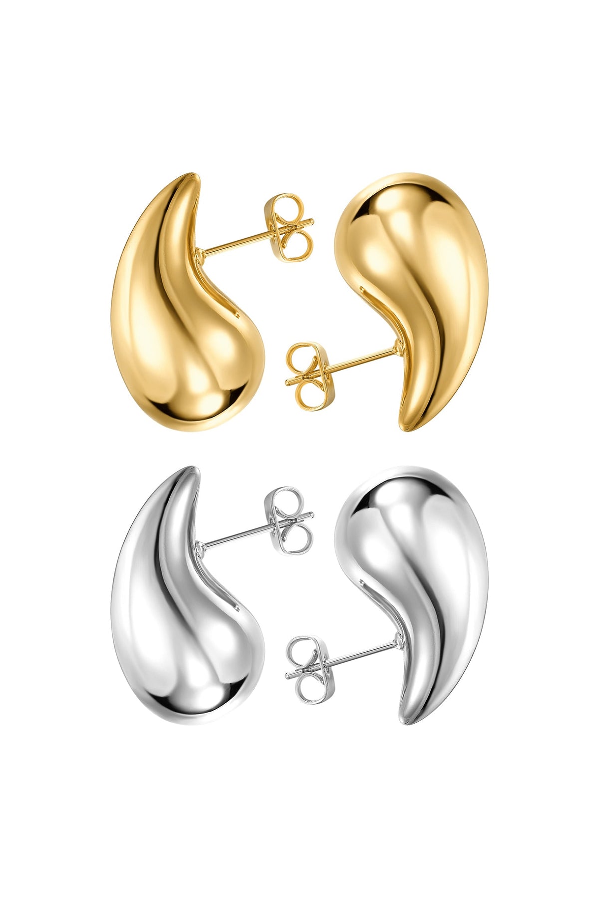 Teardrop Chunky Drop Earrings, Gold & Silver Pair Set