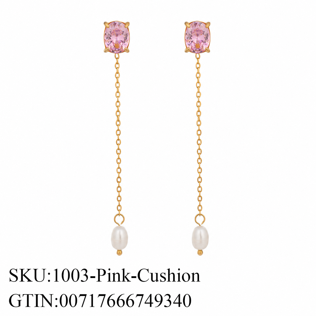Stone & Pearl Chain Drop Earrings, 5 Shape Options