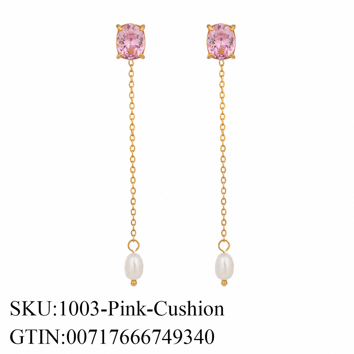 Stone & Pearl Chain Drop Earrings, 5 Shape Options