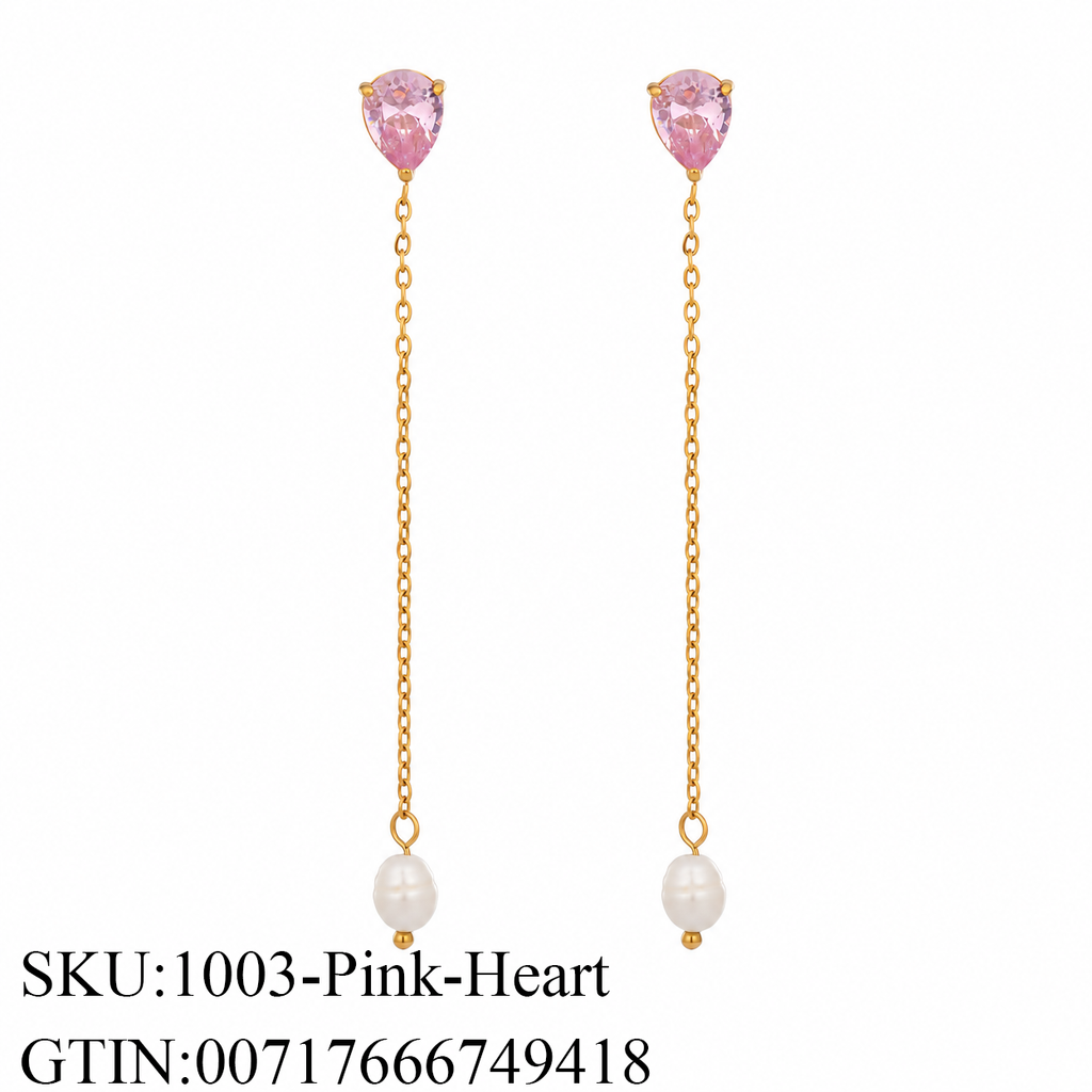 Stone & Pearl Chain Drop Earrings, 5 Shape Options
