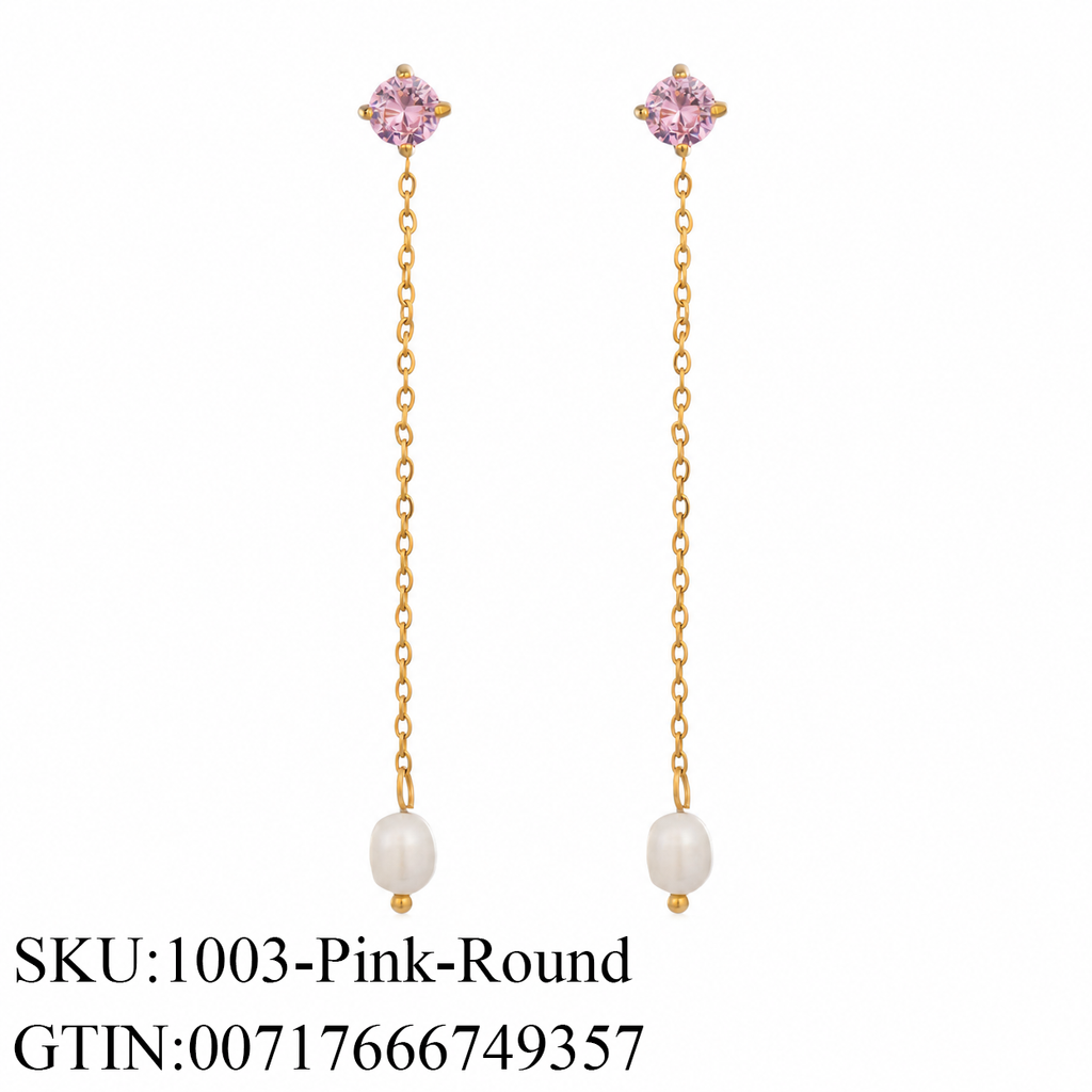 Stone & Pearl Chain Drop Earrings, 5 Shape Options