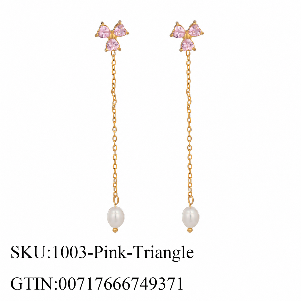 Stone & Pearl Chain Drop Earrings, 5 Shape Options