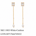 Stone & Pearl Chain Drop Earrings, 5 Shape Options