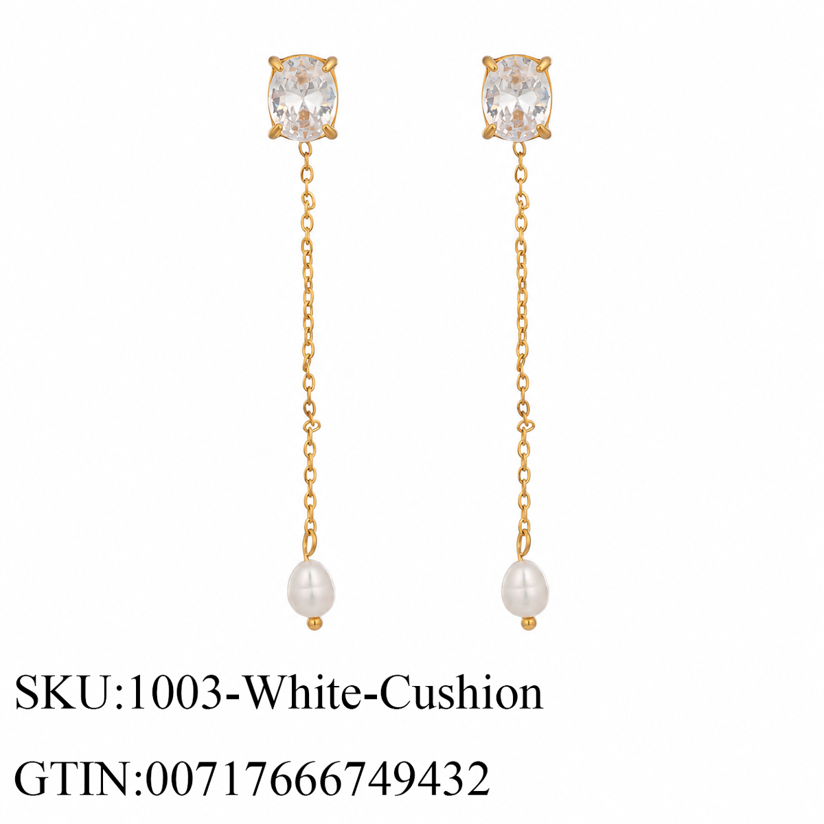 Stone & Pearl Chain Drop Earrings, 5 Shape Options