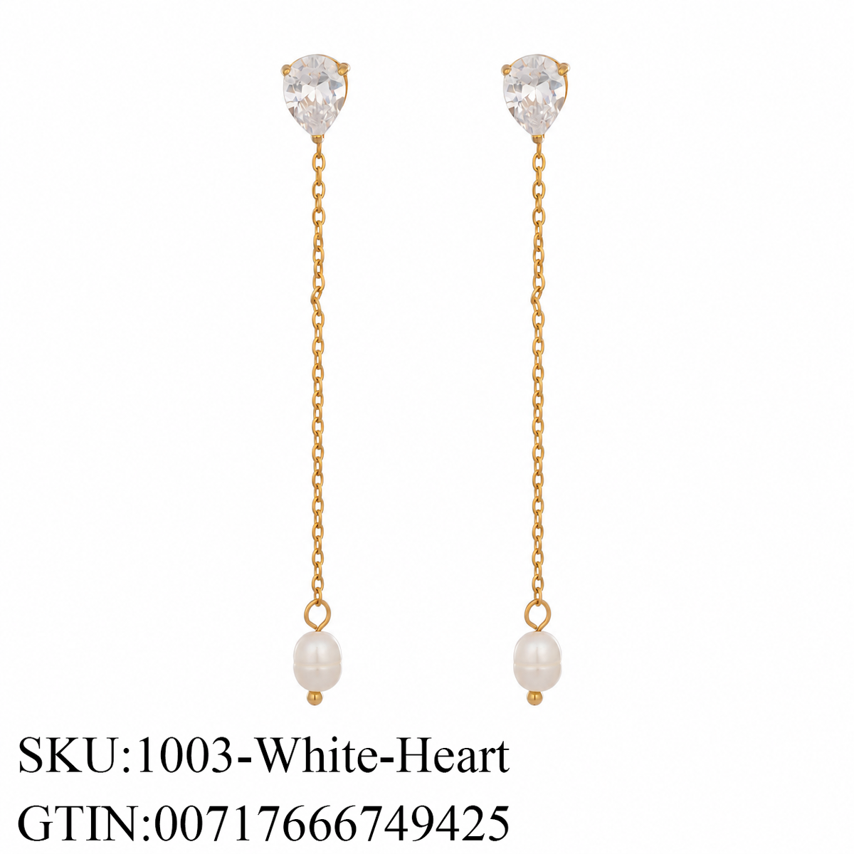 Stone & Pearl Chain Drop Earrings, 5 Shape Options