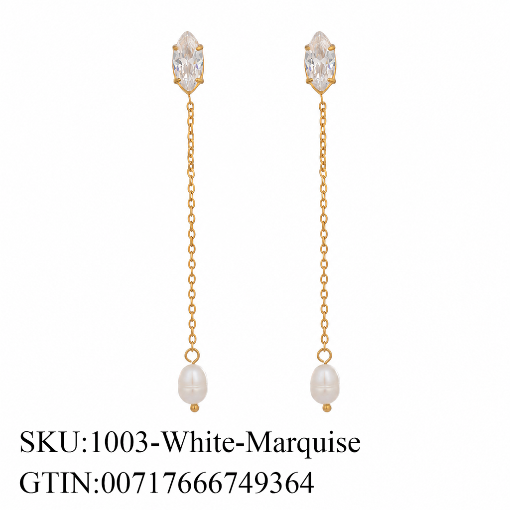Stone & Pearl Chain Drop Earrings, 5 Shape Options