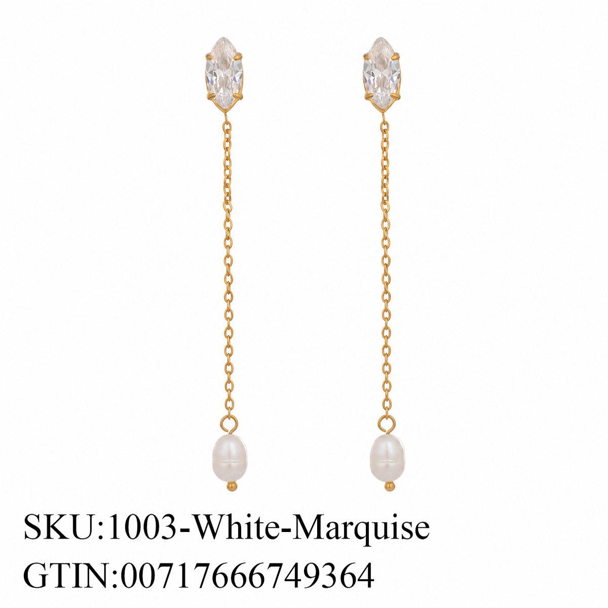 Stone & Pearl Chain Drop Earrings, 5 Shape Options