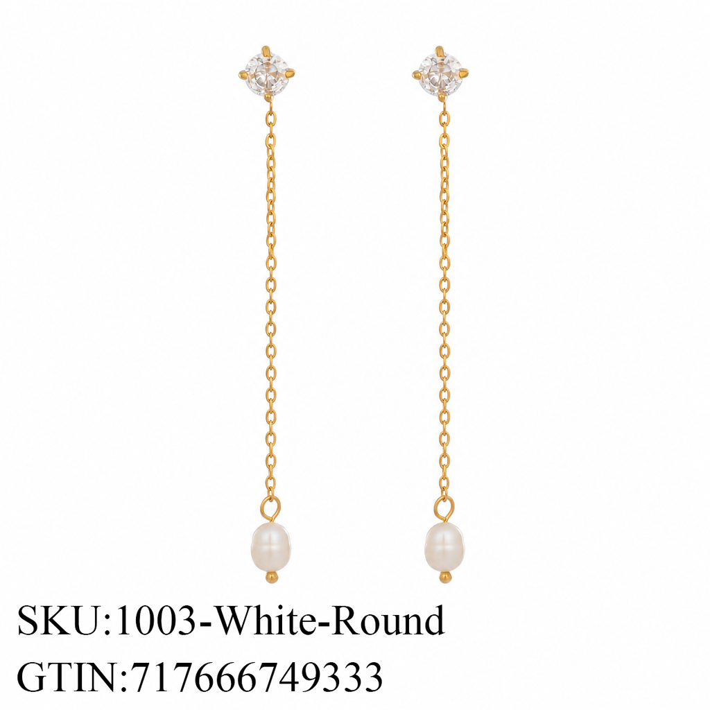 Stone & Pearl Chain Drop Earrings, 5 Shape Options