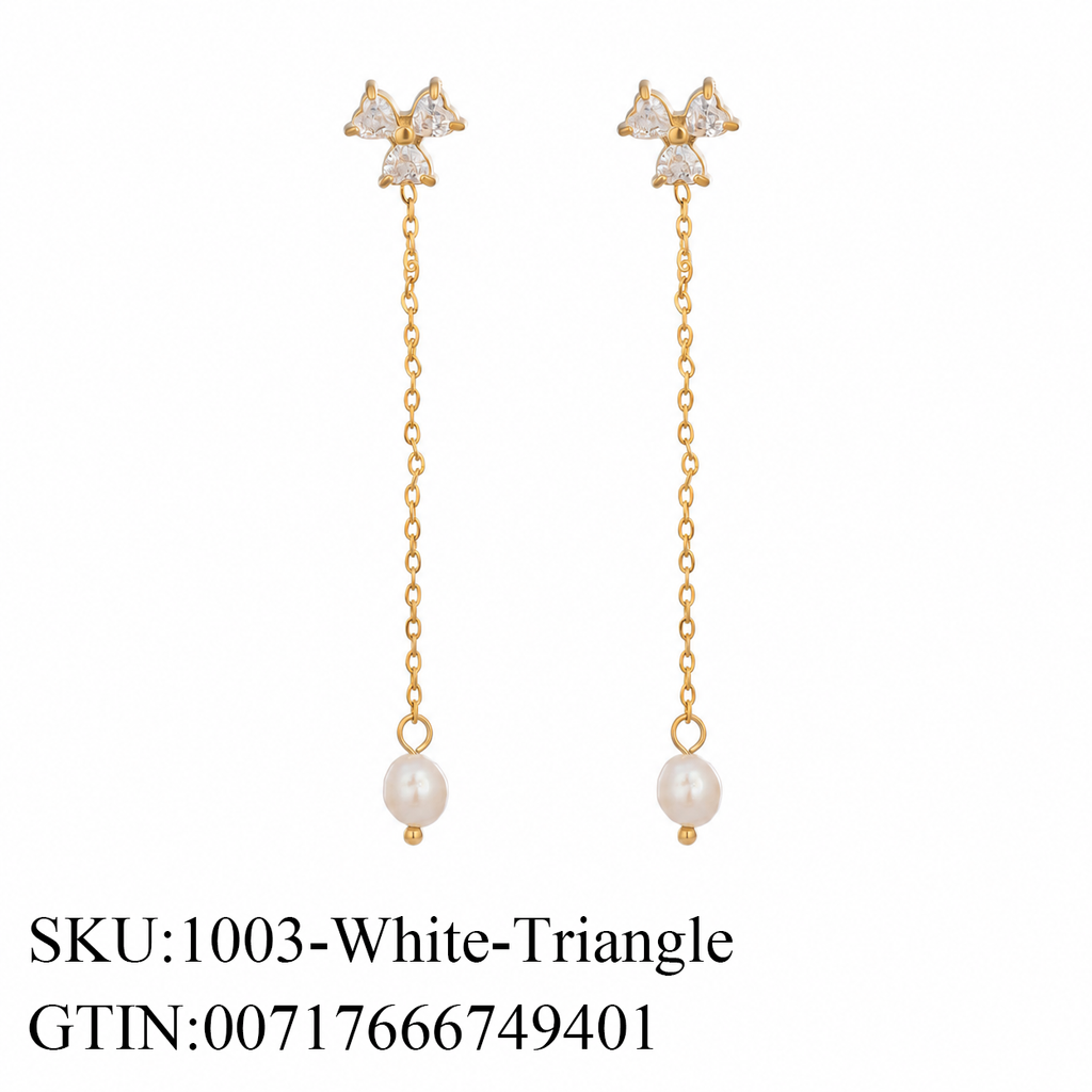 Stone & Pearl Chain Drop Earrings, 5 Shape Options
