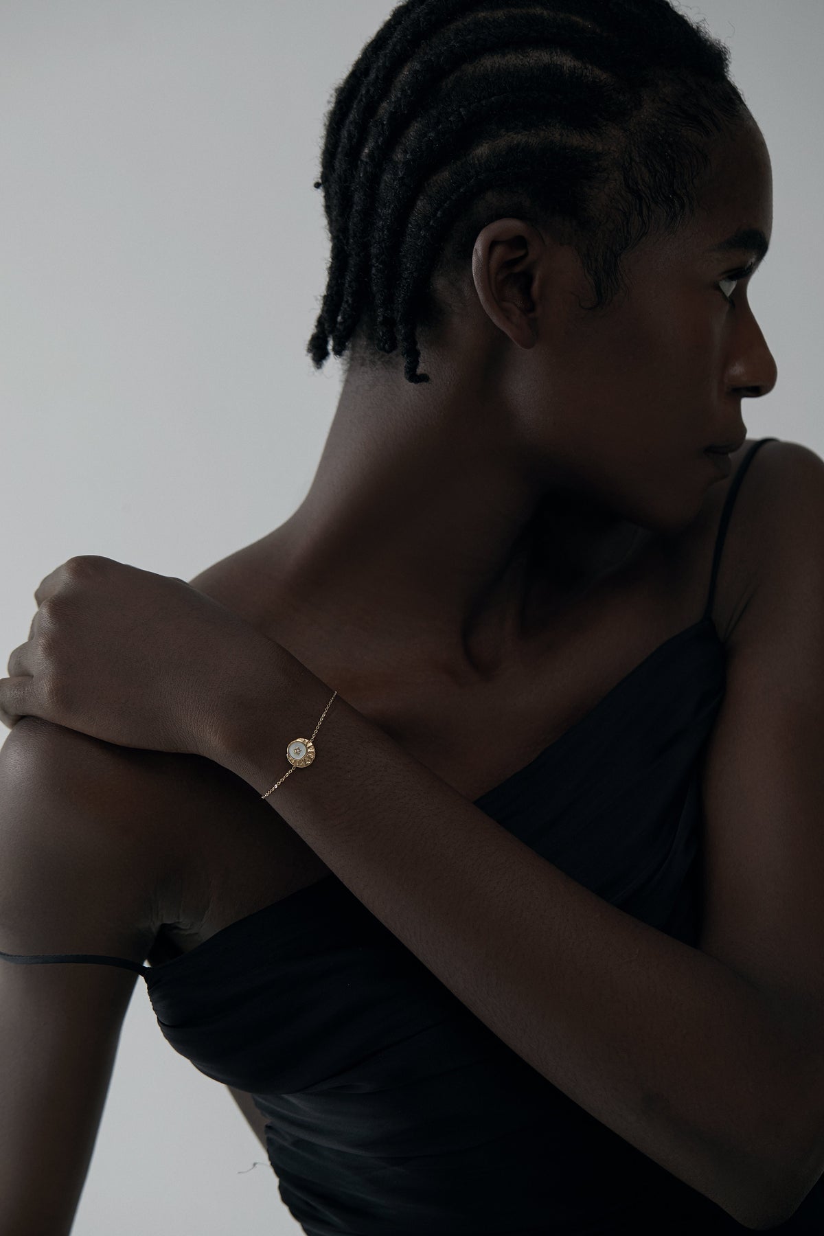 Scattered Stars Opal Disc Bracelet, 18K Gold Plated Adjustable Minimalist Chain