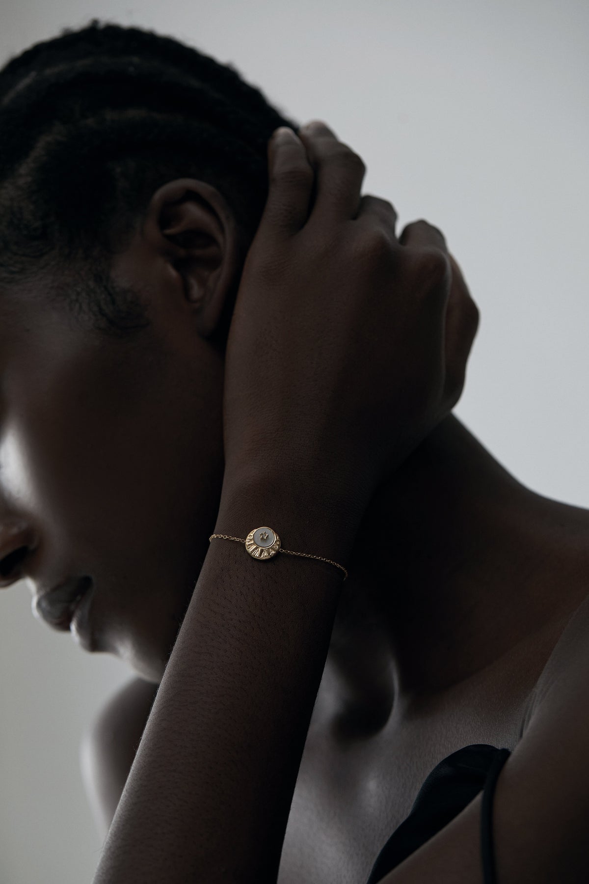 Scattered Stars Opal Disc Bracelet, 18K Gold Plated Adjustable Minimalist Chain
