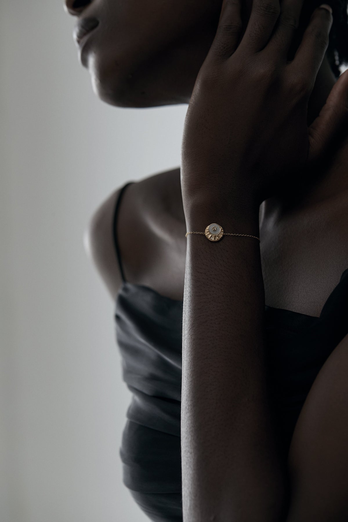 Scattered Stars Opal Disc Bracelet, 18K Gold Plated Adjustable Minimalist Chain