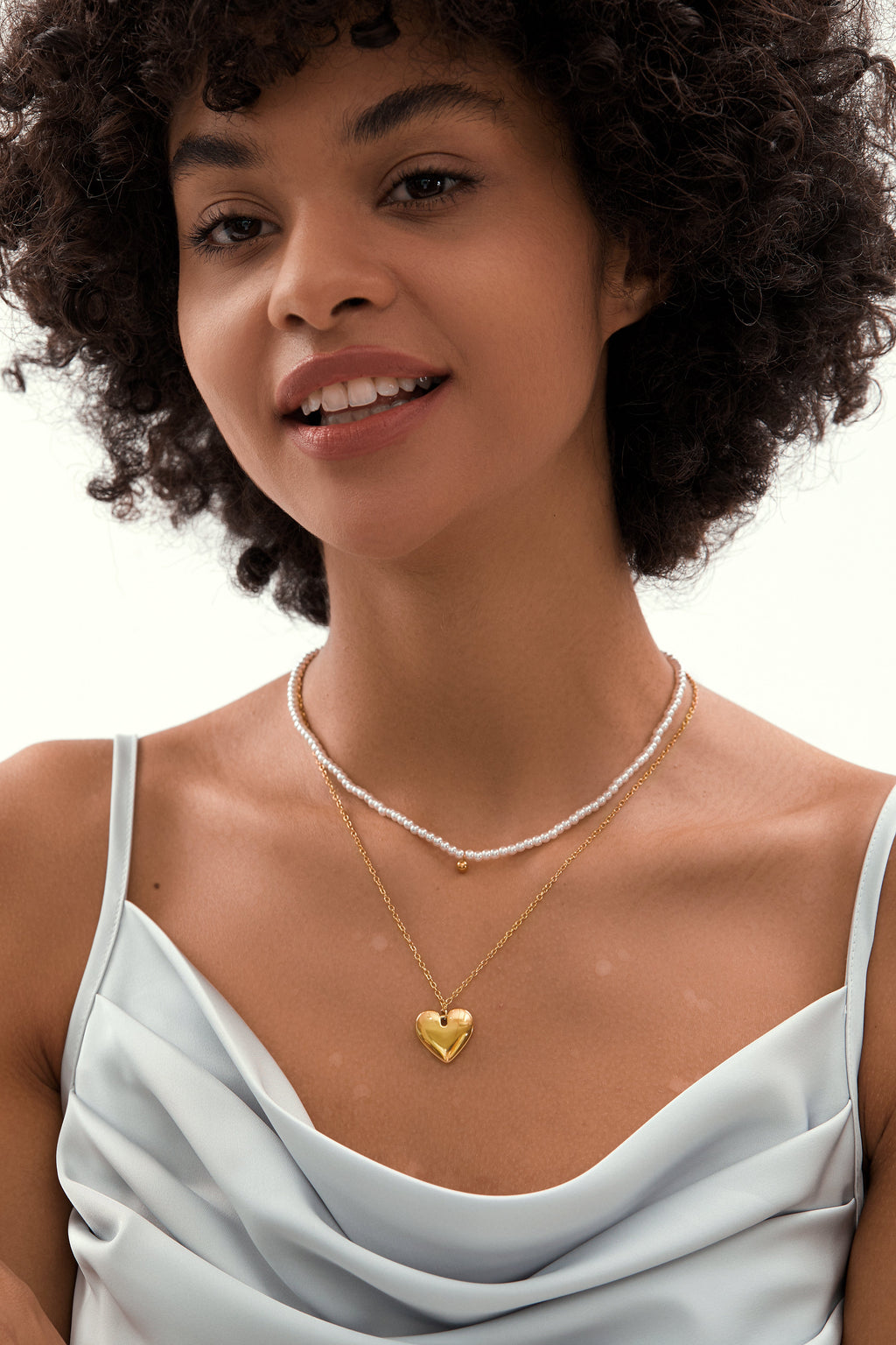 Stacked Pearl Heart Pendant Necklace