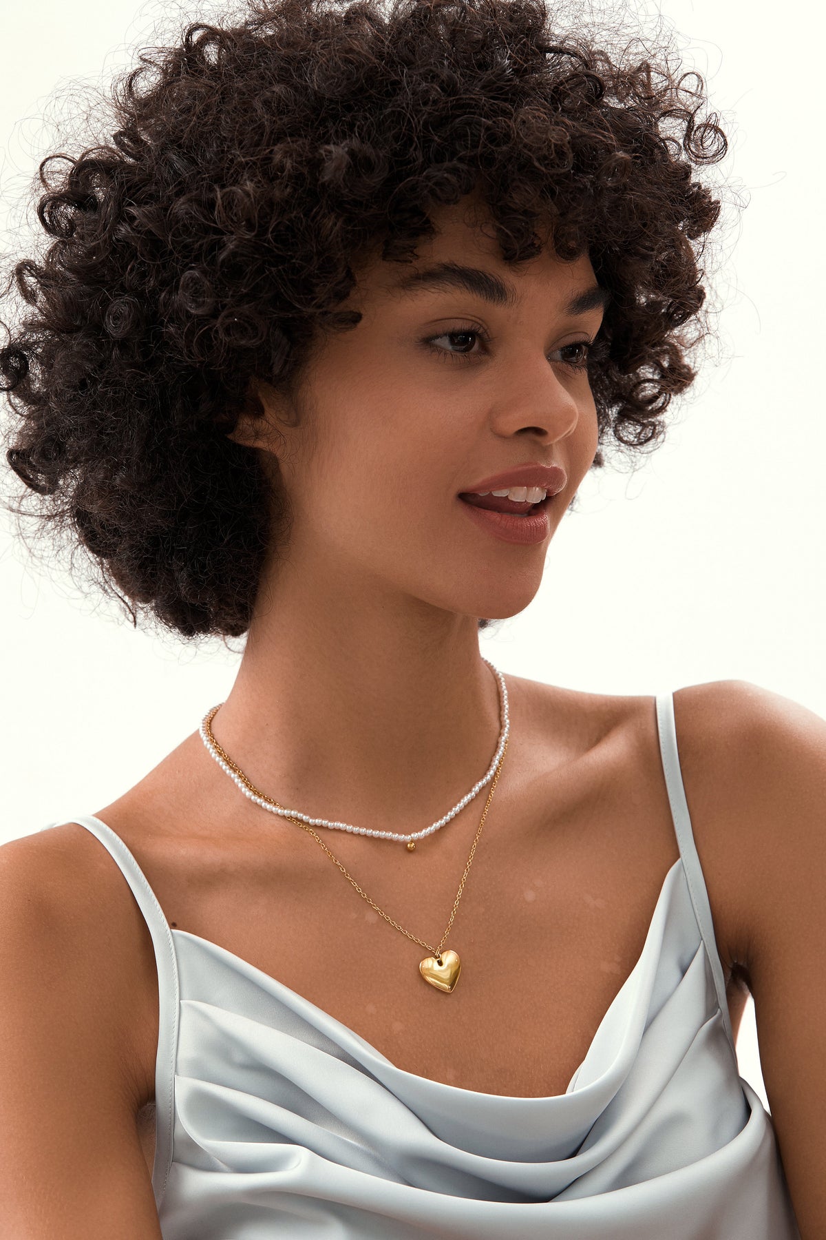 Stacked Pearl Heart Pendant Necklace
