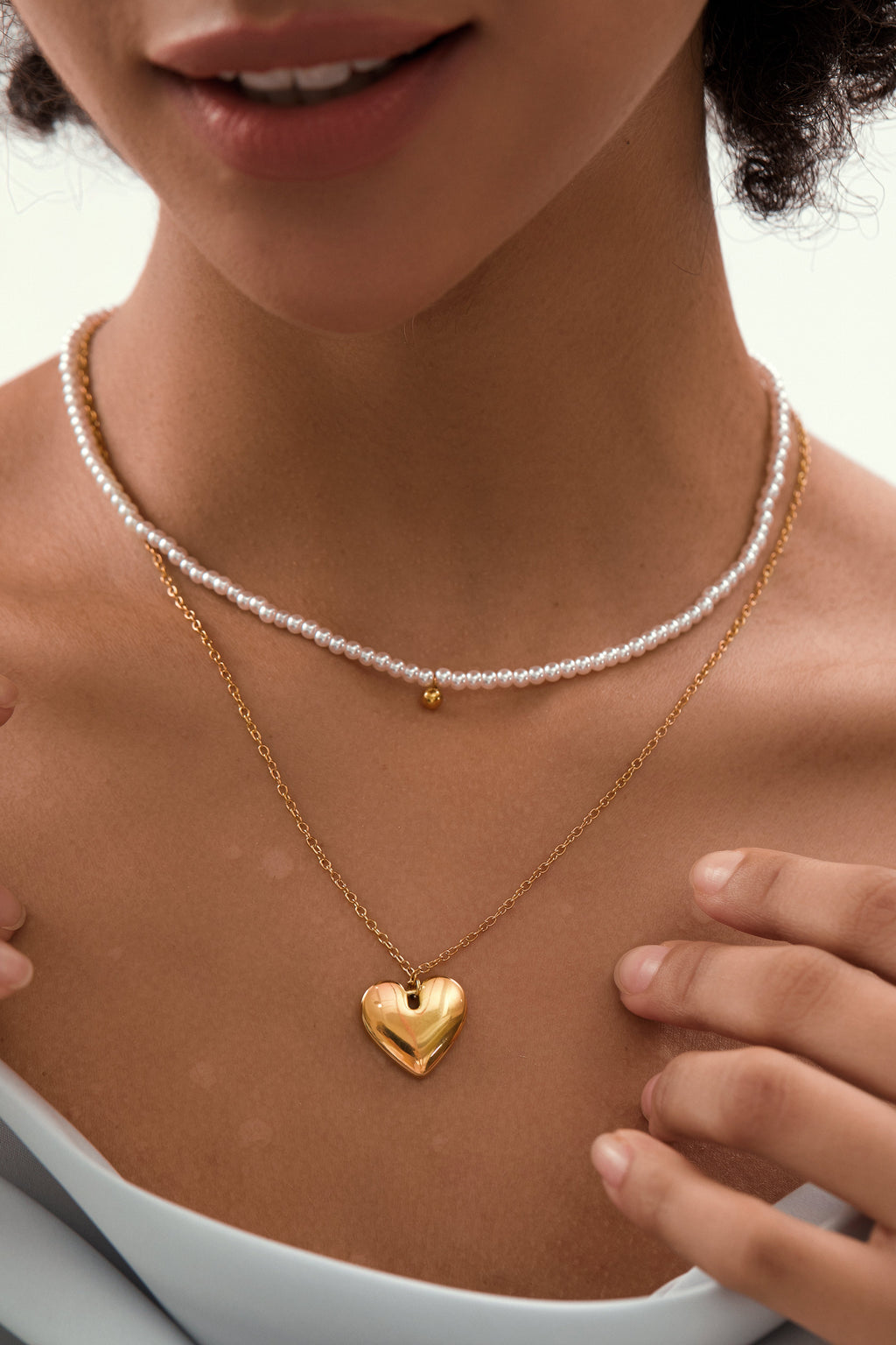 Stacked Pearl Heart Pendant Necklace