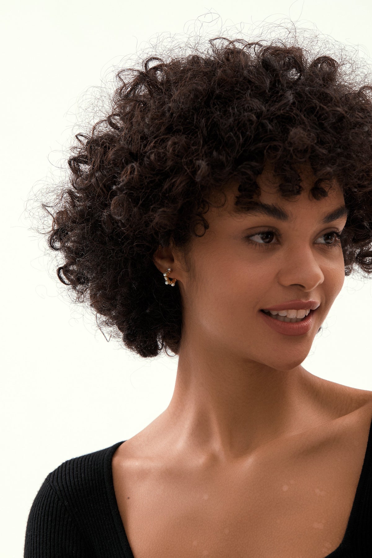 Thick Open C-Shaped Earrings, Pearl-Accented Compact