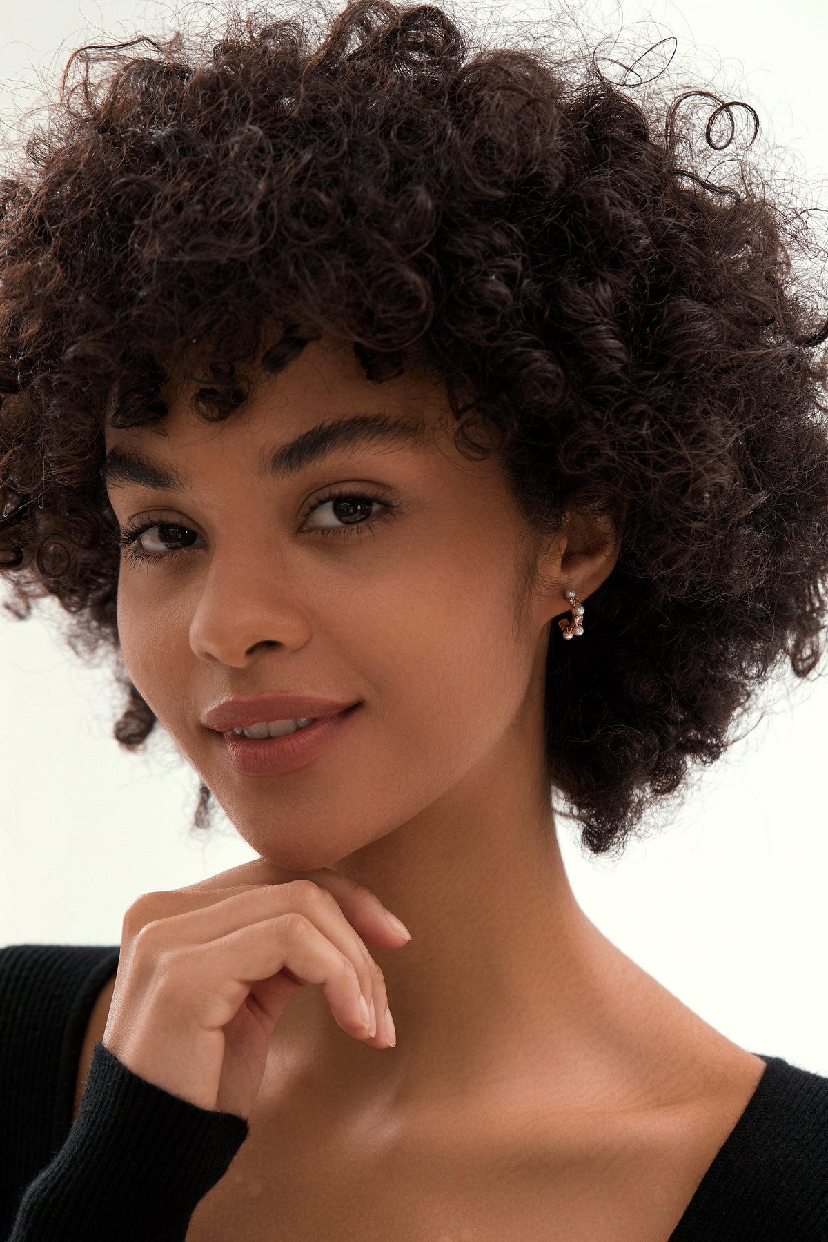 Thick Open C-Shaped Earrings, Pearl-Accented Compact
