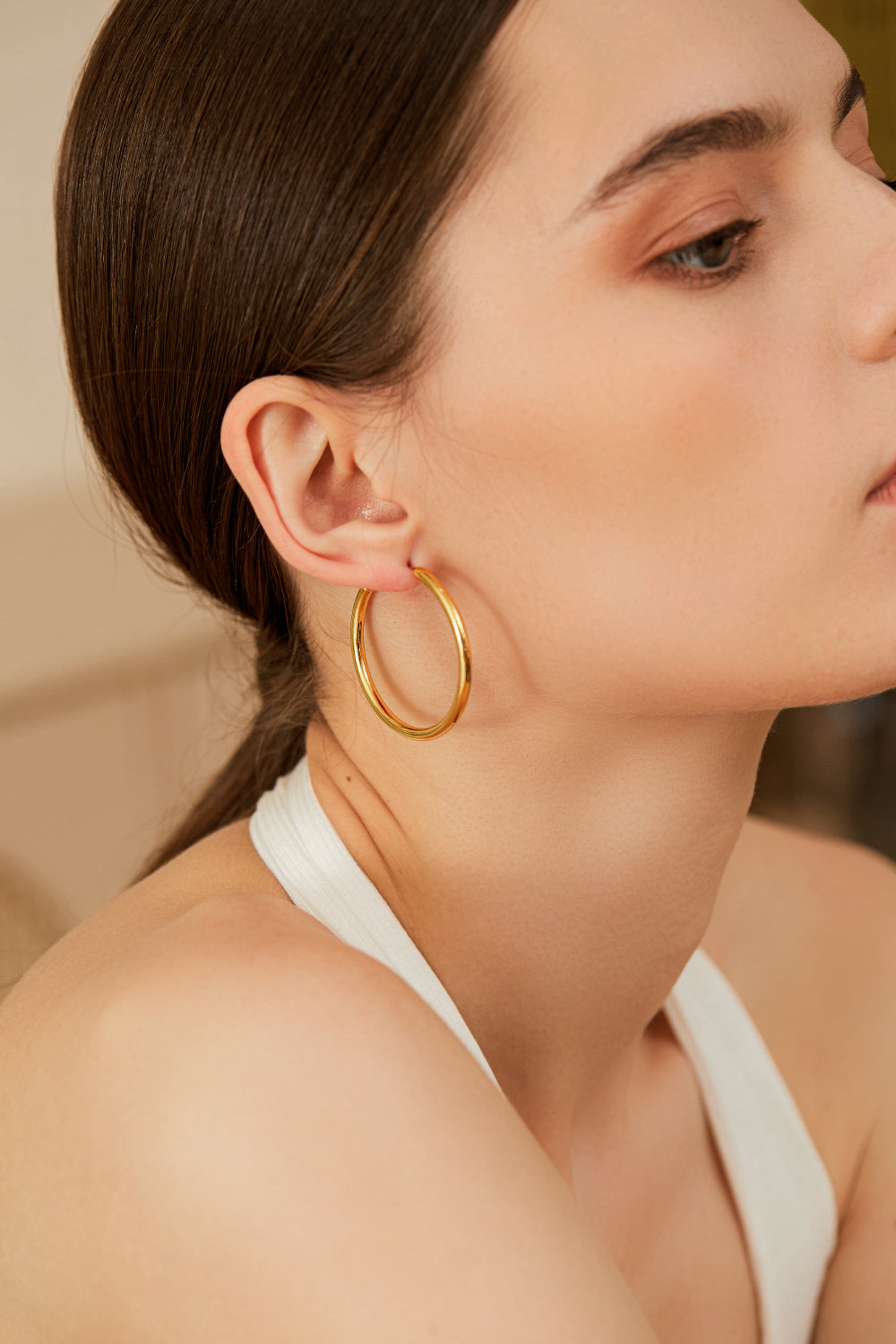 Wide Slim-Profile Chunky Hoop Earrings, 4.2cm