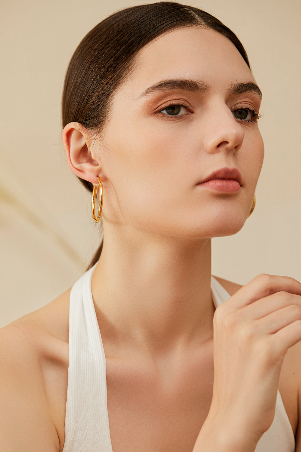 Wide Slim-Profile Chunky Hoop Earrings, 4.2cm