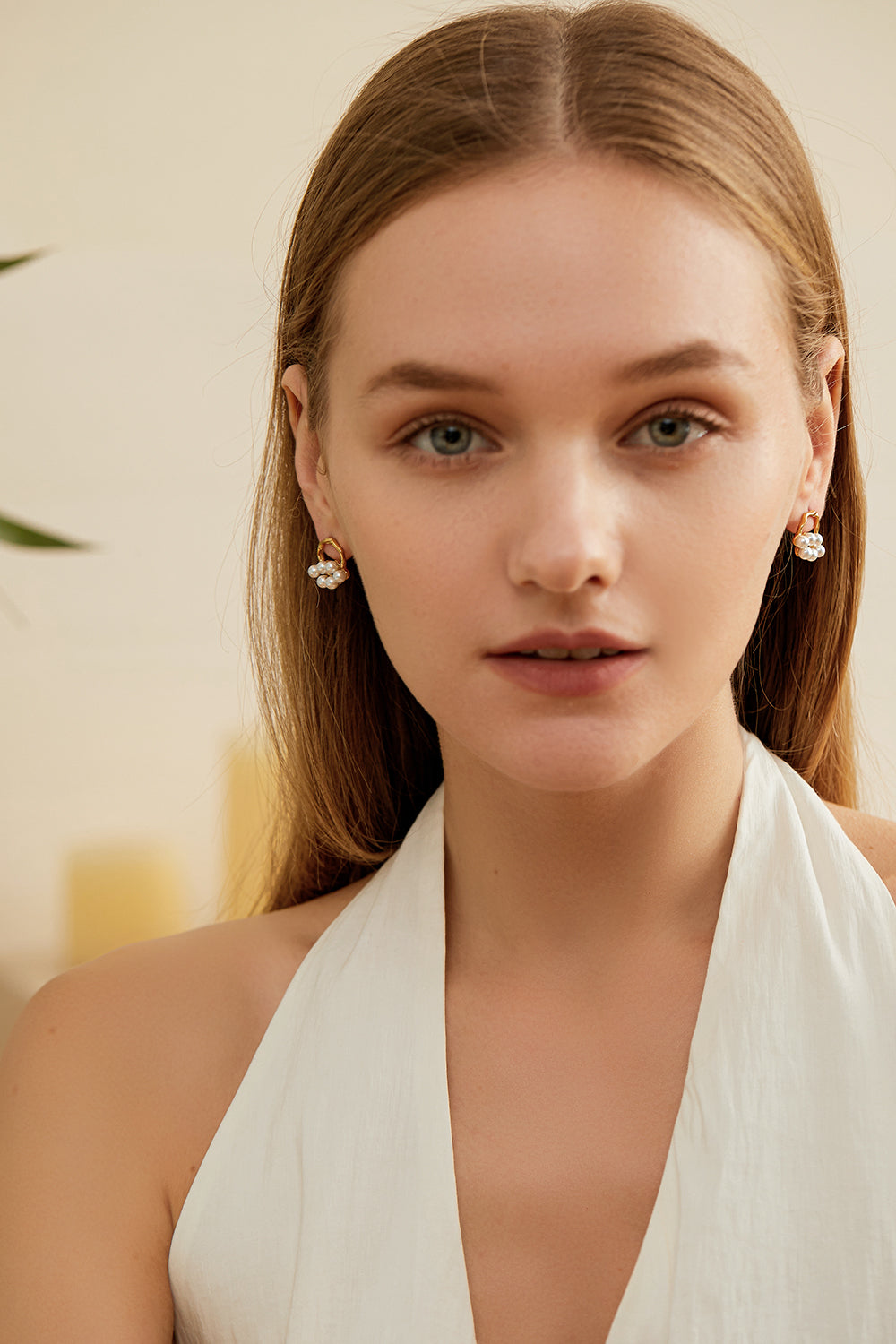 Gold Pearl Dangle Drop Earrings, Compact 1.7cm Style