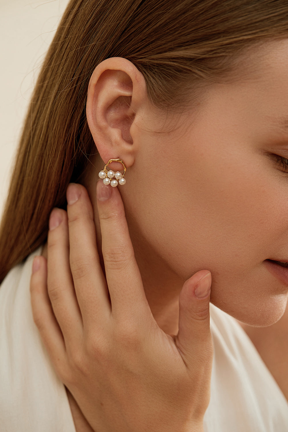 Gold Pearl Dangle Drop Earrings, Compact 1.7cm Style