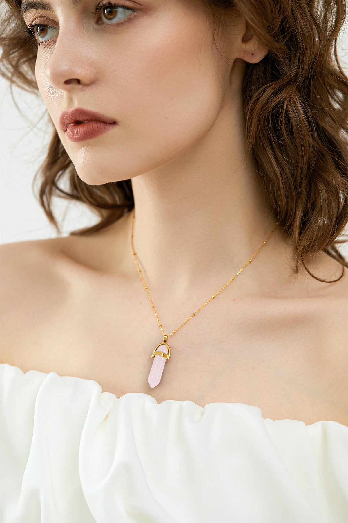 Pointed Hexagonal Natural Stone Pendant Necklace