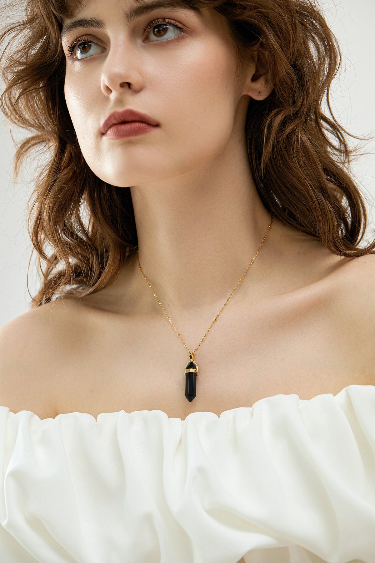 Pointed Hexagonal Natural Stone Pendant Necklace