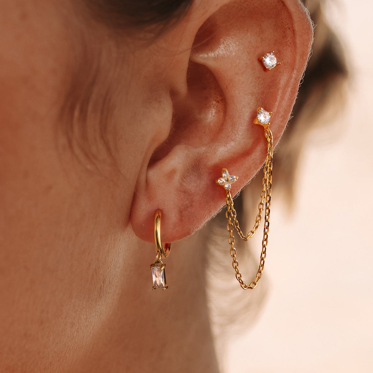 CZ Layered Chain Ear Stack Set, Curated Ear Look