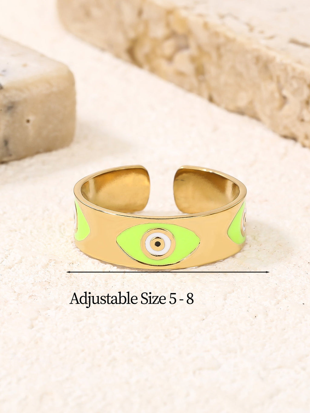 Green Enamel Evil-Eye Open Ring